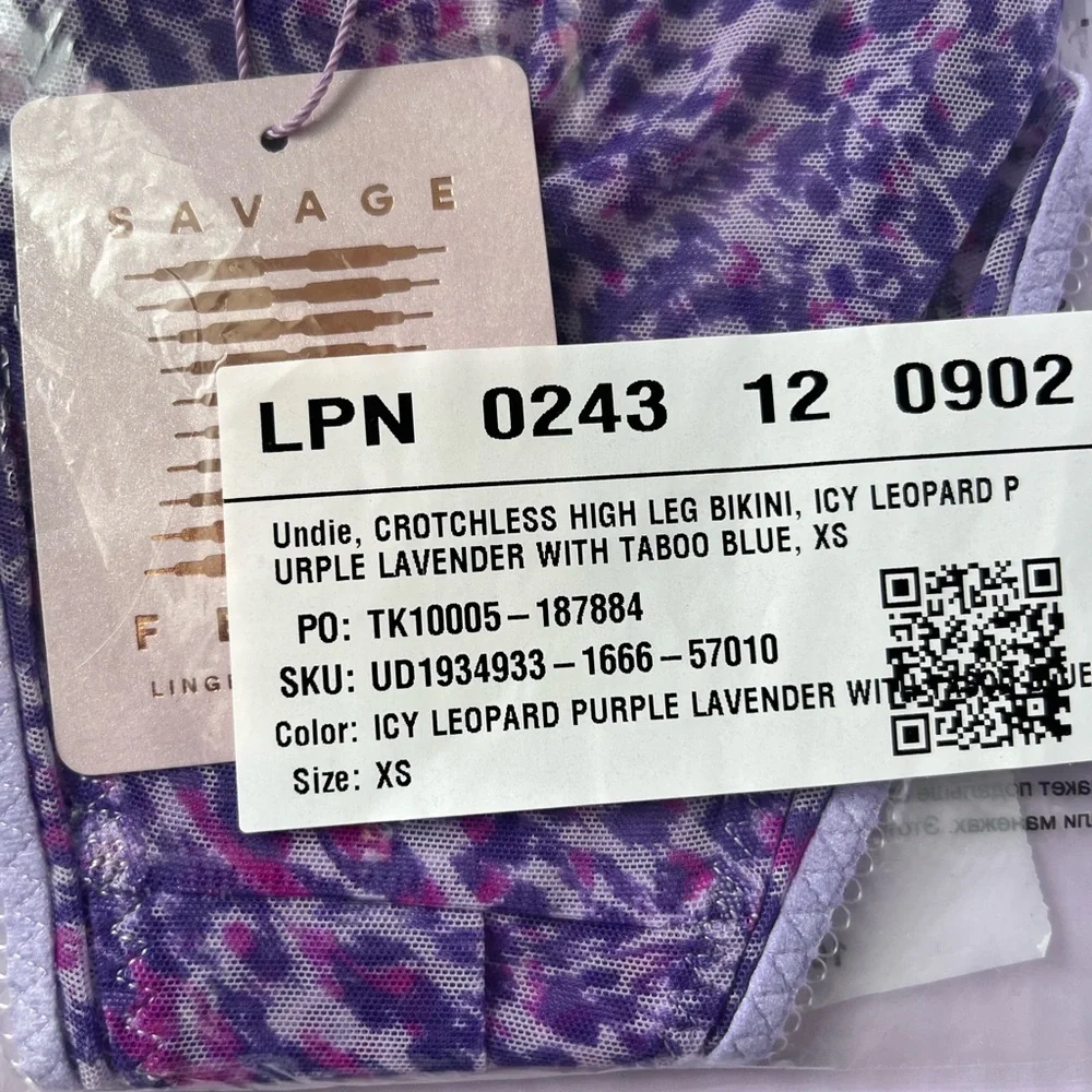 Savage X Fenty Mesh Crotchless High Leg Bikini Panty Icy Leopard Purple Lavender